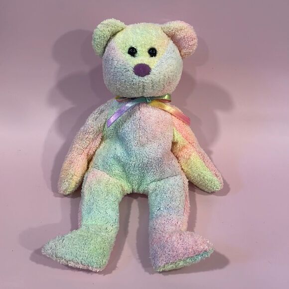 1999 Original Ty Beanie Baby Groovy the Pastel Multi-Coloured Bear EUC 9” tall - Picture 1 of 7